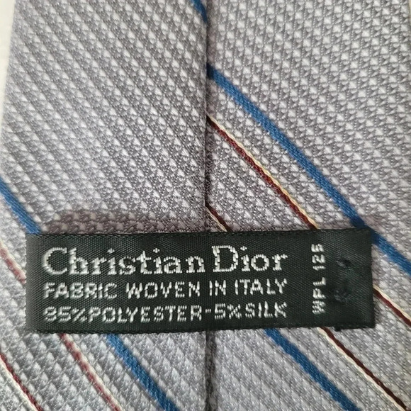 CHRISTIAN DIOR vintage men's gray blue red white striped career office necktie - Picture 5 of 6